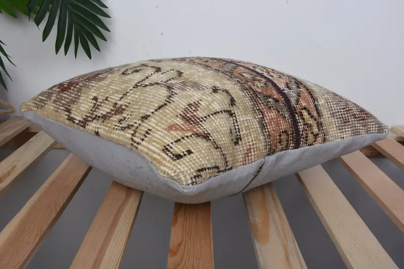 Kilim Pillow, Handmade Kilim Cushion, Pillow, Interior Designer Pillow, 16x16 Beige Cushion Case, Pattern Throw Pillow Case, Handmade Pillow Sham - 6