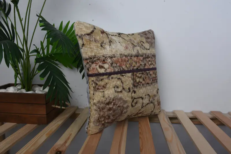 Kilim Pillow, Handmade Kilim Cushion, Pillow, Interior Designer Pillow, 16x16 Beige Cushion Case, Pattern Throw Pillow Case, Handmade Pillow Sham - 4