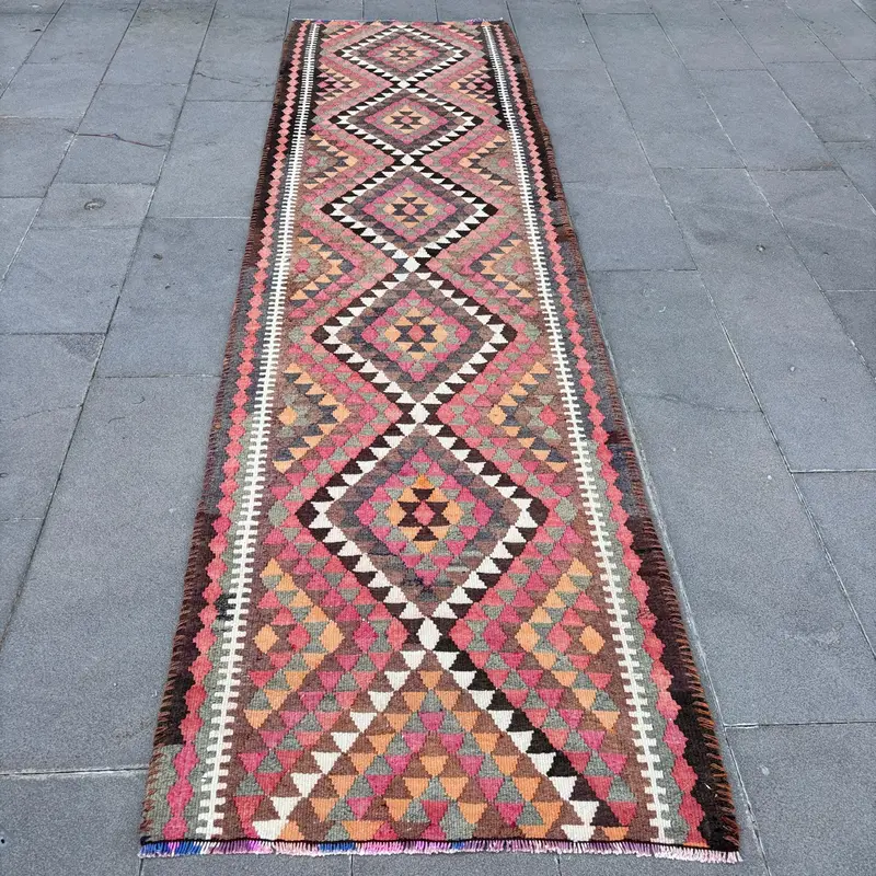 Rainbow Ikat Rug, 3x10.6 ft Vibrant Decor