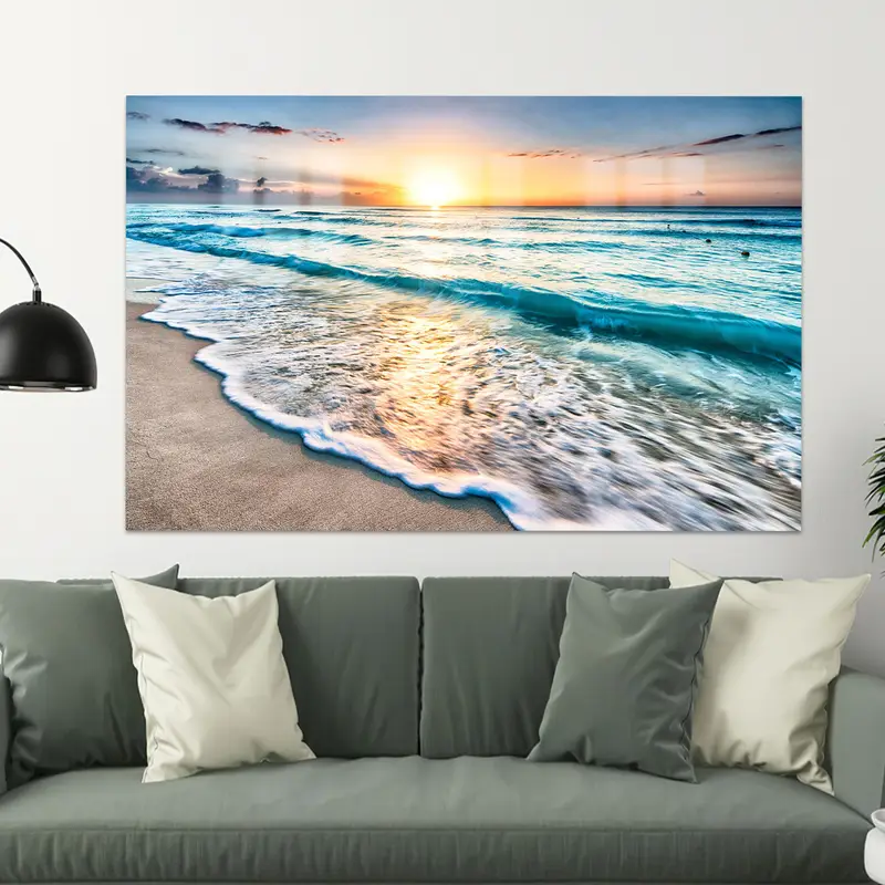 エレガントなプリントガラス：ビーチの風景、海の景色、夕日のデザイン