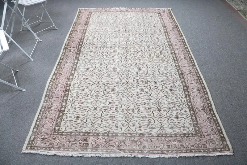 Alfombra turca Oushak 5,2x9,1 pies (157x278 cm), alfombra vintage patchwork rosa - 1