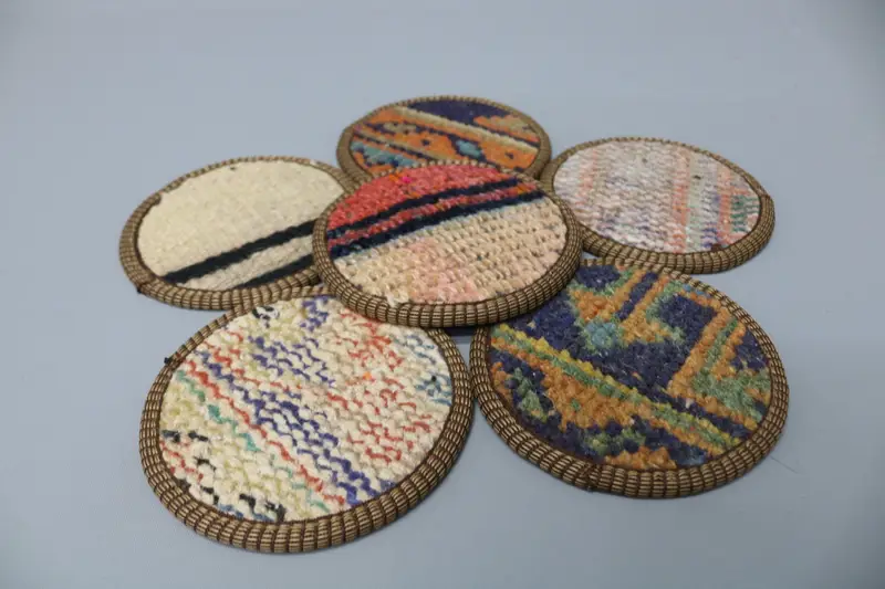 Bohemian Beige and Orange Round Coaster, Unique Bohemian Coaster