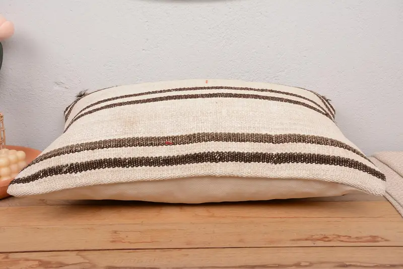 Handmade Striped Throw Pillow, 16x24 Inches Embroidered Cushion - 5