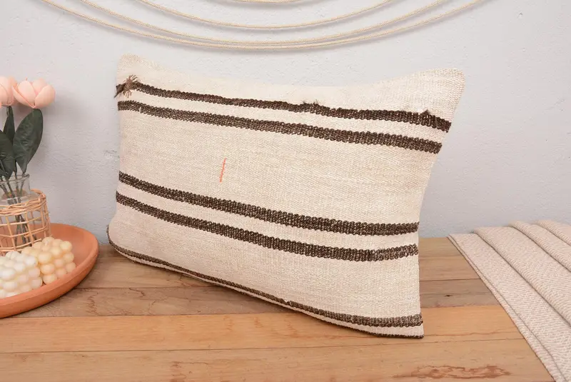 Handmade Striped Throw Pillow, 16x24 Inches Embroidered Cushion - 4