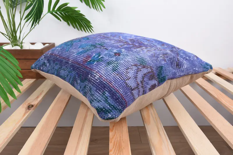 18x18 Blue Cushion Cover, Boho Pillow Sham Cover, Gift Pillow, Kilim Pillow Cover, Pillow Sham, Farmhouse Pillow Cover - 6