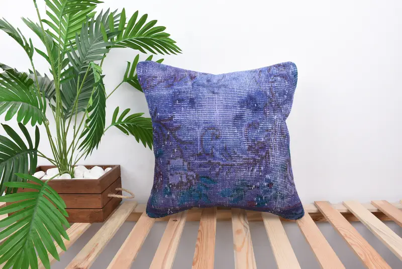18x18 Blue Cushion Cover, Boho Pillow Sham Cover, Gift Pillow, Kilim Pillow Cover, Pillow Sham, Farmhouse Pillow Cover - 1