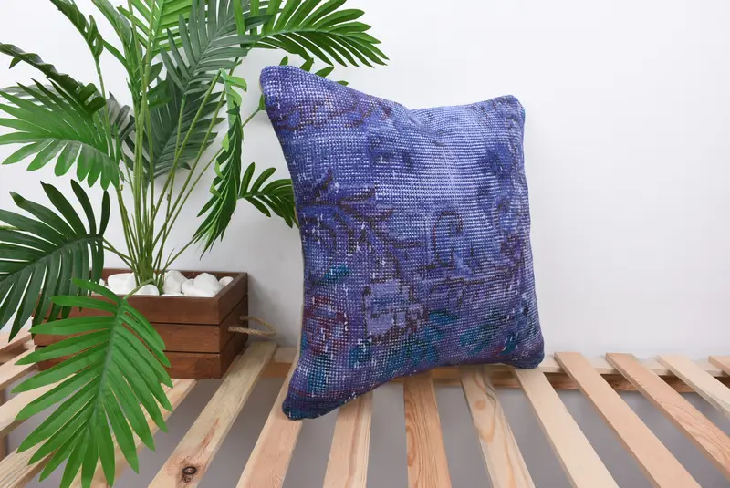 18x18 Blue Cushion Cover, Boho Pillow Sham Cover, Gift Pillow, Kilim Pillow Cover, Pillow Sham, Farmhouse Pillow Cover - 4