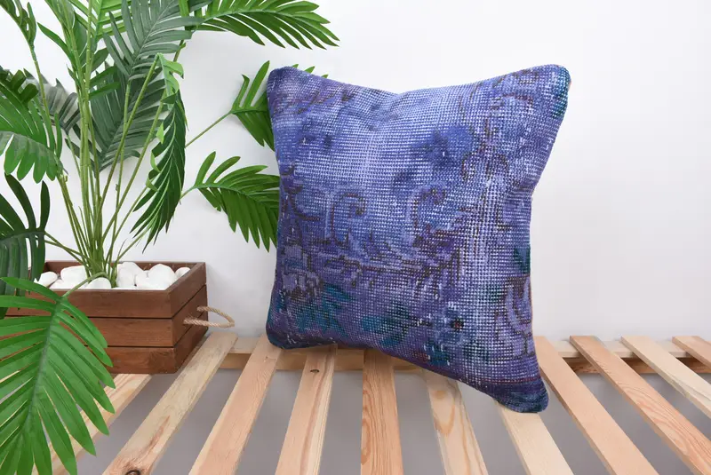 18x18 Blue Cushion Cover, Boho Pillow Sham Cover, Gift Pillow, Kilim Pillow Cover, Pillow Sham, Farmhouse Pillow Cover - 5