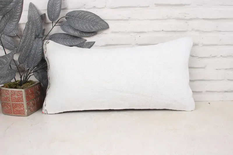 Pillow Cover, 12x24 White Pillow Cover, Outdoor Throw Pillow Cover, Throw Kilim Pillow, Seat Pillow Cover, Kilim Cushion Sham, Vintage Pillow - 1