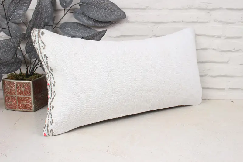 Pillow Cover, 12x24 White Pillow Cover, Outdoor Throw Pillow Cover, Throw Kilim Pillow, Seat Pillow Cover, Kilim Cushion Sham, Vintage Pillow - 3