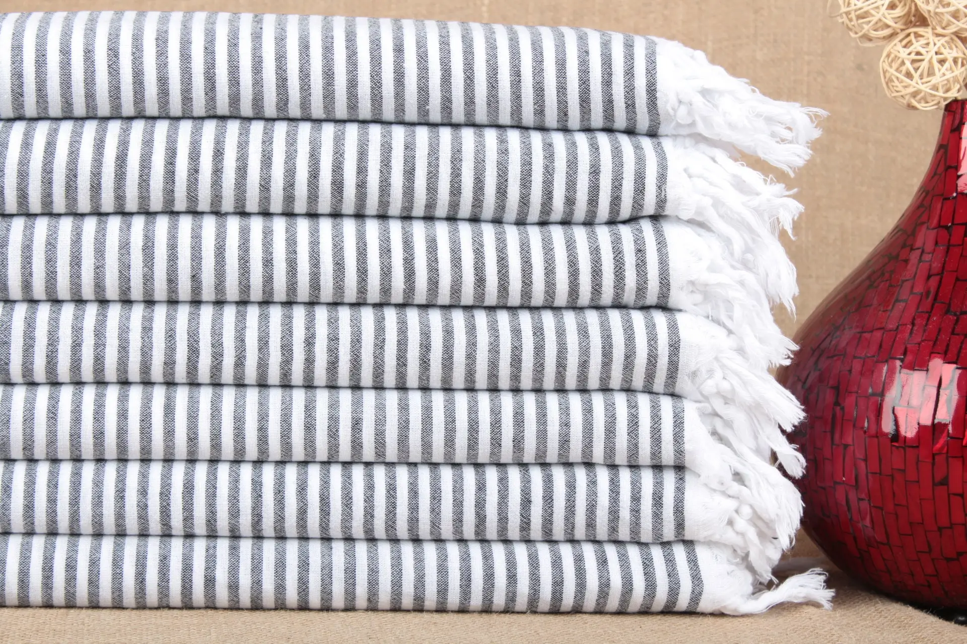 Wholesale Organic Cotton Towel Striped Black, 40x63 Inches - 1