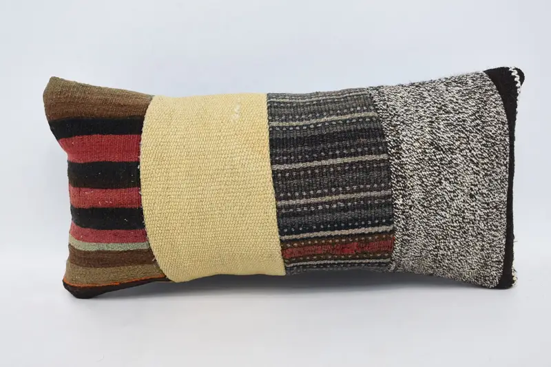 Vintage Striped Rectangle Pillow Case, Moroccan 12x24 inch Beige Holiday Gift Wool Pillowcase - 1