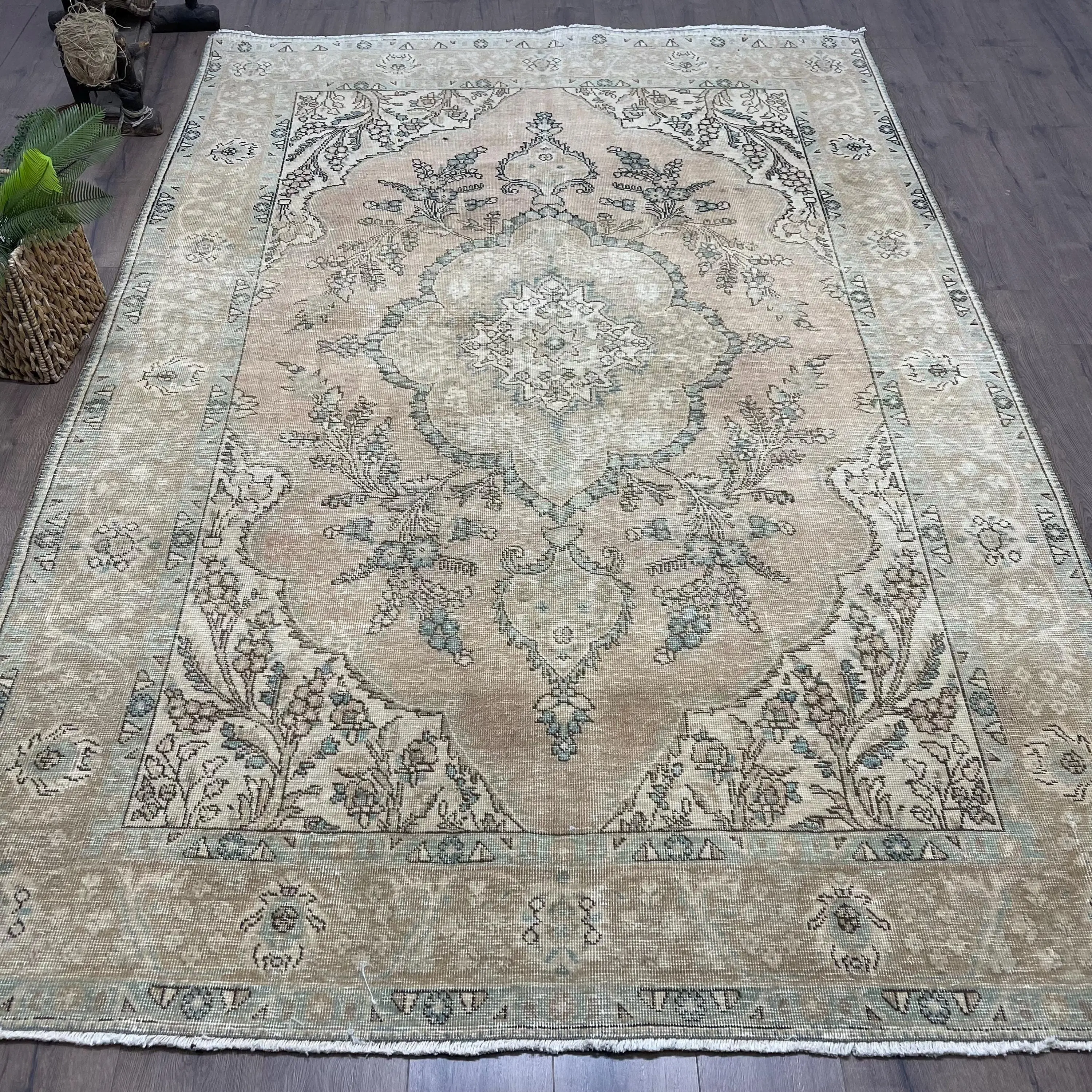 Vintage Türk Halısı, Büyük 6.4x9.7 ft (195x295 cm) Halı, Kahverengi Güneybatı Yün Halı - 1