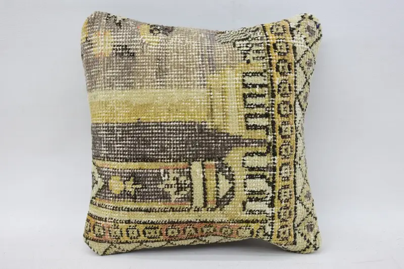Turkish Moroccan Cushion Case, 12x12 inch Beige Pillow - 1