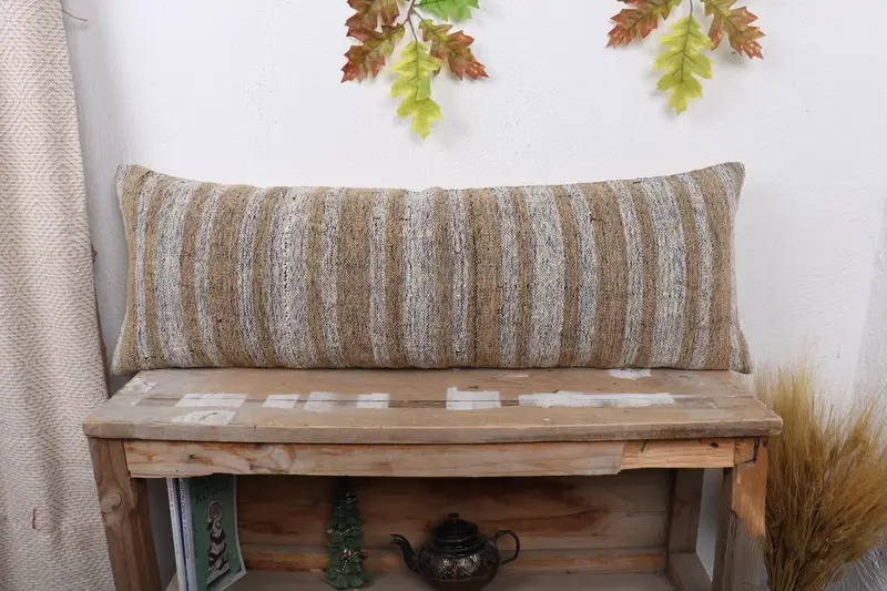 Cushion Cover, 12x36 Beige Cushion Cover, Home Decor Pillow, Couch Cushion Cover, Boho Pillow Sham Cover, Vintage Kilim Throw Pillow - 1