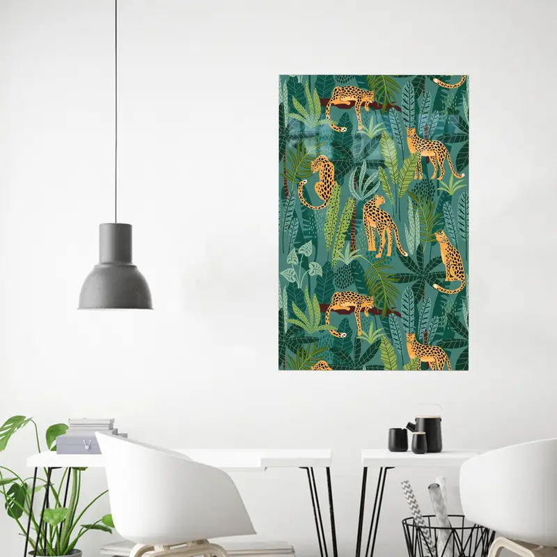 Zarif Baskılı Cam: Yeşil Kaplan Aşığı Boho Botanik Tasarım