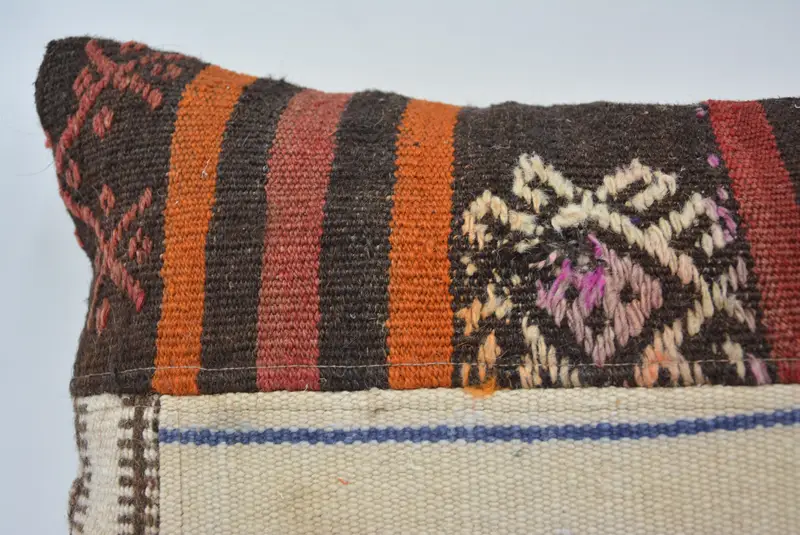 Pillow Sham, Boho Pillow Sham Cover, Turkish Rugs Pillow Case, Kilim Pillow Cover, Gift Pillow, 16x24 Brown Cushion Cover, Colorful Pillow Sham - 2