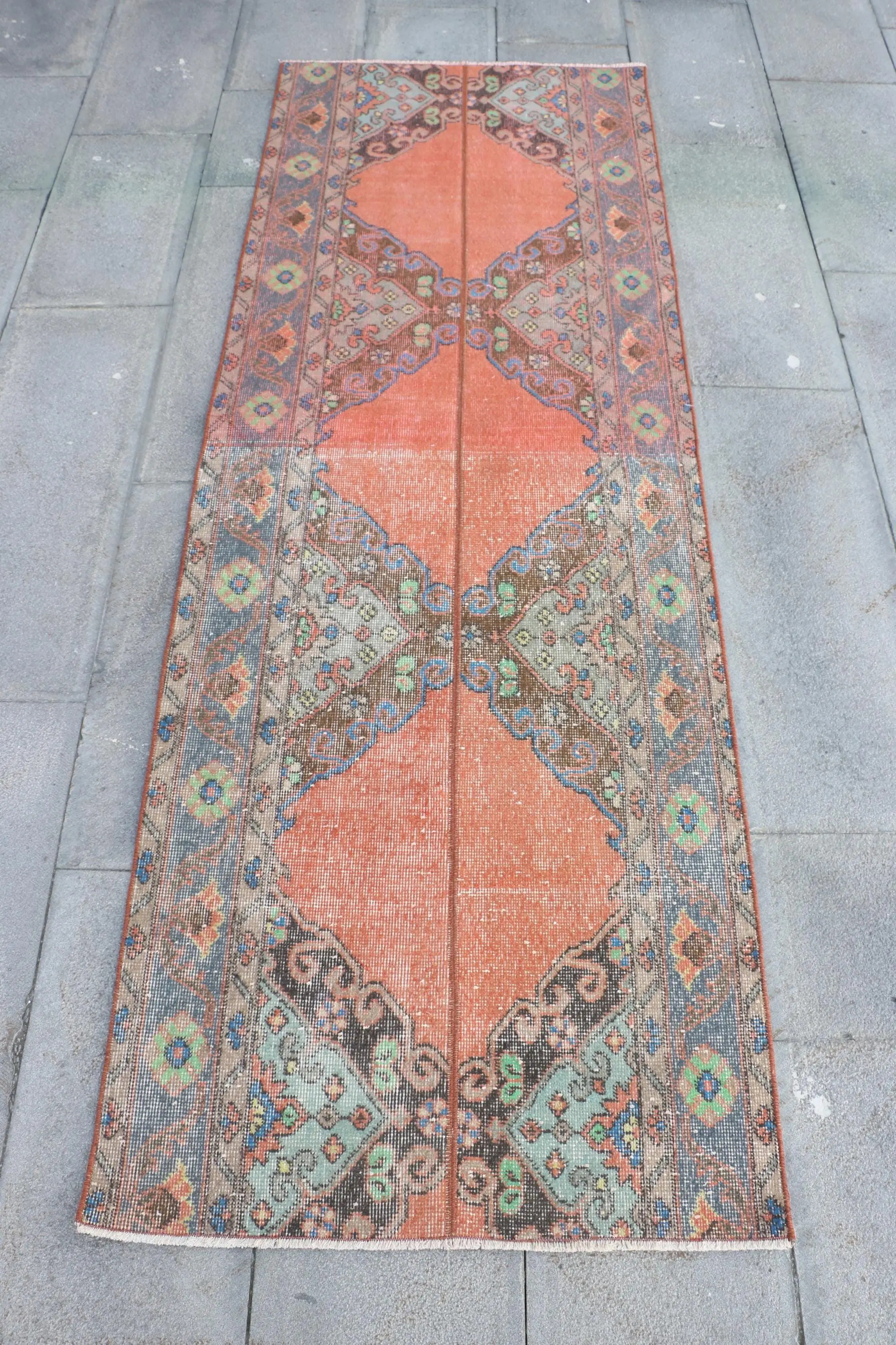 2,6x7,5 ft türkischer Vintage Teppich, Läuferteppich, roter Karoteppich - 1