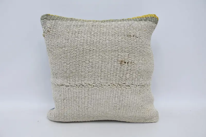 Pillow for Sofa, Decorative Bolster Pillow Cover, Pillow Cover, Vintage Kilim Throw Pillow, 18x18 White Cushion Case, Ethnical Kilim Rug Pillow - 1