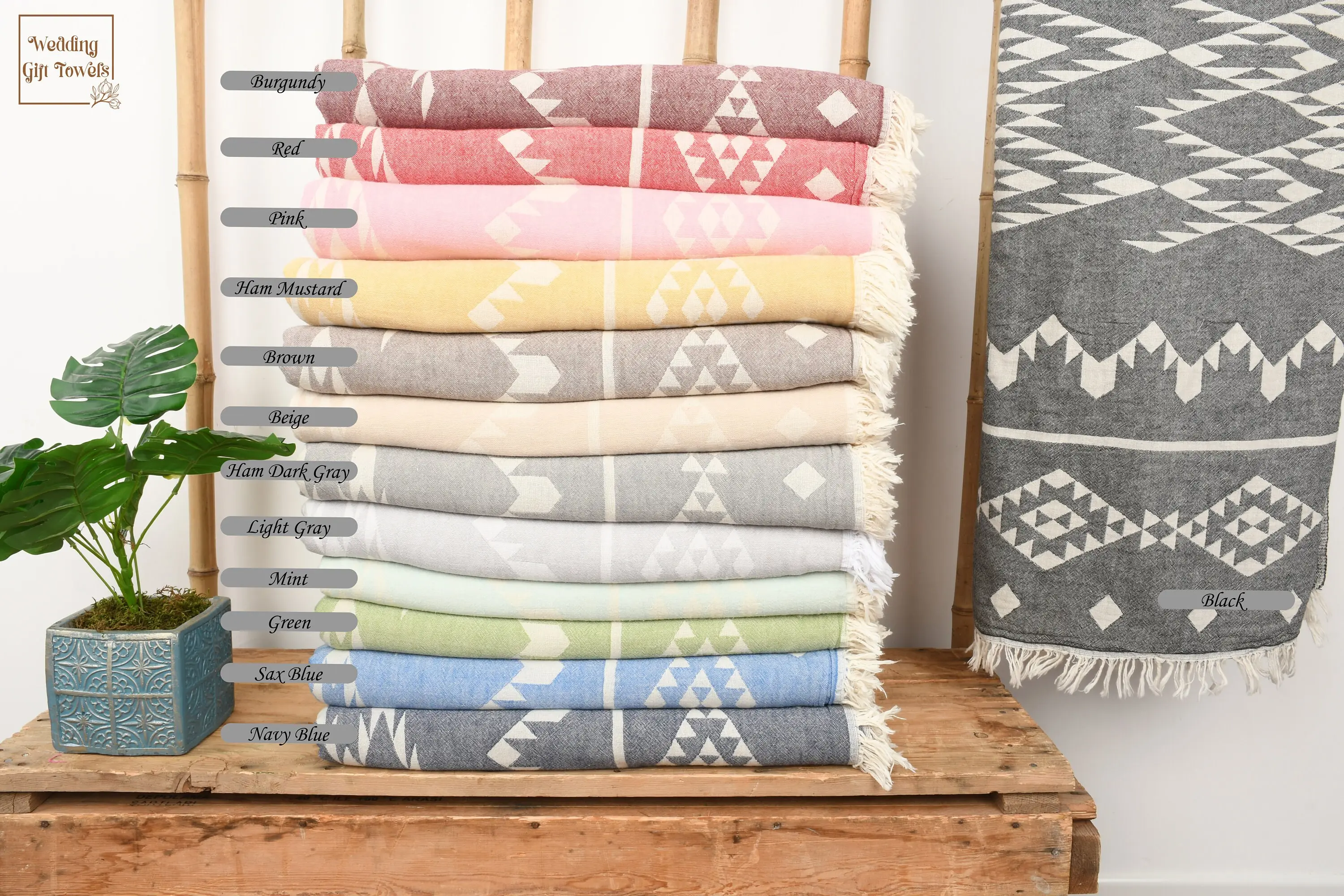 Personalized Blanket Custom Wedding Gift, 60x71 Cotton, Beige, Chevron - 1
