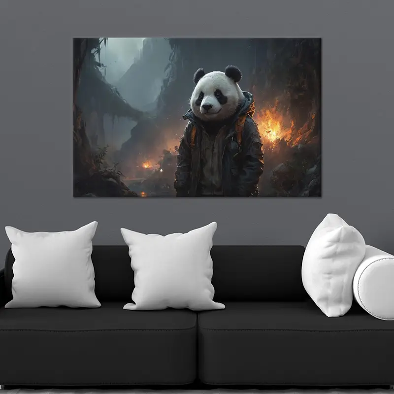 Elegant Panda Wearing Jacket Abstract Surrealism Canvas Print