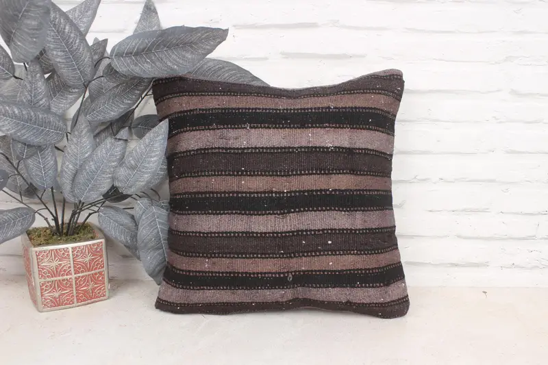 Boho Pillow, Kilim Rug Cushion, Pillow for Couch, 16x16 Gray Cushion Case, Tapestry Pillow Case, Colorful Pillow, Turkish Kilim Pillow, Cushion Case - 1