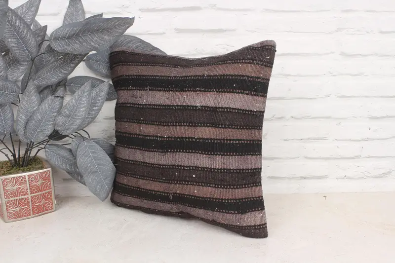 Boho Pillow, Kilim Rug Cushion, Pillow for Couch, 16x16 Gray Cushion Case, Tapestry Pillow Case, Colorful Pillow, Turkish Kilim Pillow, Cushion Case - 4