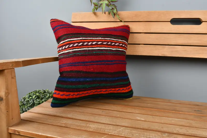 Gift Pillow, Authentic Cushion Cover, Retro Throw Pillow Cover, 16x16 Red Cushion, Pillow, Vintage Pillow, Interior Designer Pillow - 1