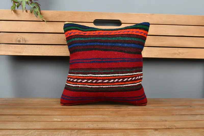 Gift Pillow, Authentic Cushion Cover, Retro Throw Pillow Cover, 16x16 Red Cushion, Pillow, Vintage Pillow, Interior Designer Pillow - 6