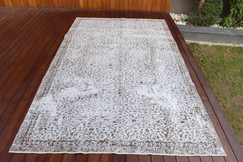 Turkish 5.4x9.1 ft Rug, Oushak Vintage Rug, White Wool Rug - 1