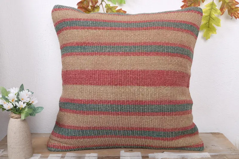 Handmade Kilim Cushion, Turkish Kilim Pillow, Pillow Case, Turkish Corner Cushion, Sofa Cushion, Pillow for Sofa, 20x20 Green Cushion - 2