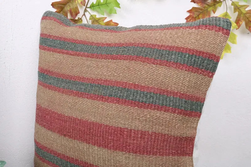 Handmade Kilim Cushion, Turkish Kilim Pillow, Pillow Case, Turkish Corner Cushion, Sofa Cushion, Pillow for Sofa, 20x20 Green Cushion - 5