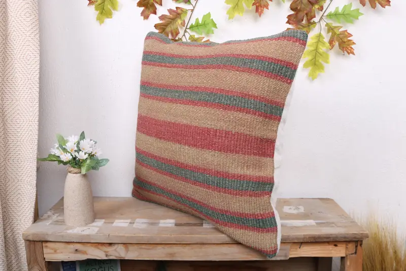 Handmade Kilim Cushion, Turkish Kilim Pillow, Pillow Case, Turkish Corner Cushion, Sofa Cushion, Pillow for Sofa, 20x20 Green Cushion - 4