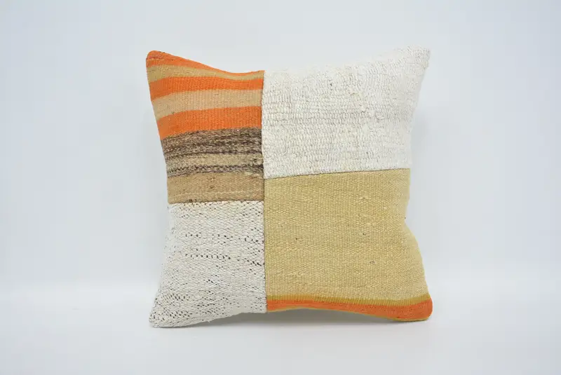 Boho Pillow Sham Cover, Throw Kilim Pillow, Boho Pillow, 16x16 White Cushion Case, Hippie Throw Cushion, Sofa Cushion, Pillow Cover - 1