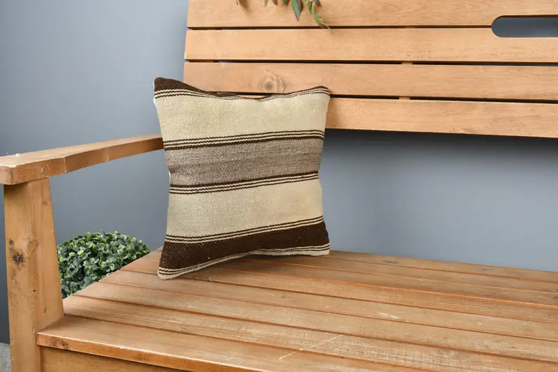 Cushion Cover, 12x12 Beige Cushion Cover, Tribal Pillow Cover, Sofa Cushion Cover, Kilim Cushion Sham, Kilim Pillow, Handmade Kilim Cushion - 1