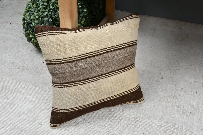 Cushion Cover, 12x12 Beige Cushion Cover, Tribal Pillow Cover, Sofa Cushion Cover, Kilim Cushion Sham, Kilim Pillow, Handmade Kilim Cushion - 7