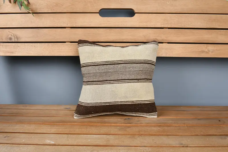 Cushion Cover, 12x12 Beige Cushion Cover, Tribal Pillow Cover, Sofa Cushion Cover, Kilim Cushion Sham, Kilim Pillow, Handmade Kilim Cushion - 6