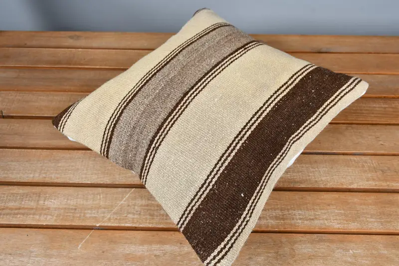 Cushion Cover, 12x12 Beige Cushion Cover, Tribal Pillow Cover, Sofa Cushion Cover, Kilim Cushion Sham, Kilim Pillow, Handmade Kilim Cushion - 2