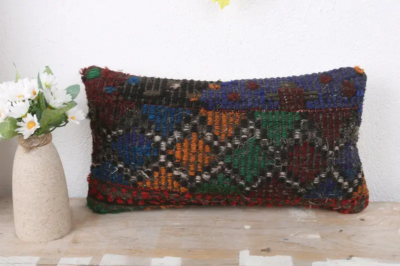 Morroccon Kilim Cushion Pillow Case, Interior Designer Pillow, Antique Pillows, Pillow Sham, 8x16 Blue Cushion Case, Turkish Kilim Pillow - 2