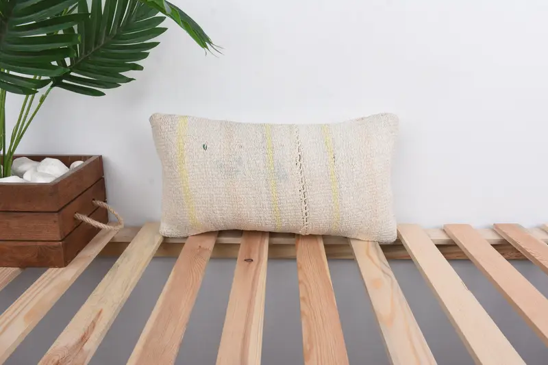 Meditation Cushion, 8x16 Beige Cushion Cover, Gift Pillow, Kilim Cushion Sham, Pillow Case, Vintage Kilim Pillow, Kilim Rug Pillow Sham - 1