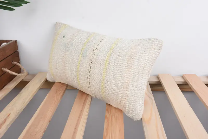 Meditation Cushion, 8x16 Beige Cushion Cover, Gift Pillow, Kilim Cushion Sham, Pillow Case, Vintage Kilim Pillow, Kilim Rug Pillow Sham - 5