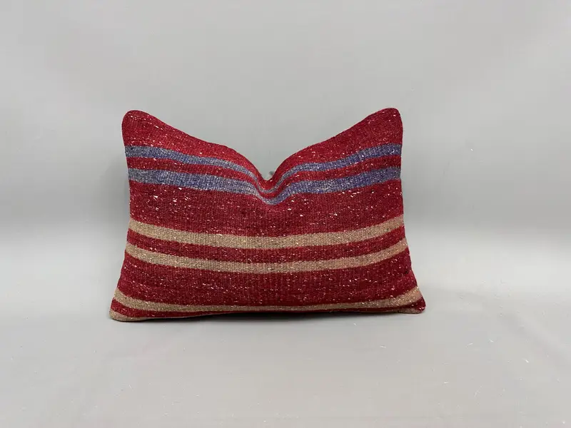 Rot & Lila gestreiftes Kissen, Vintage besticktes Kissen