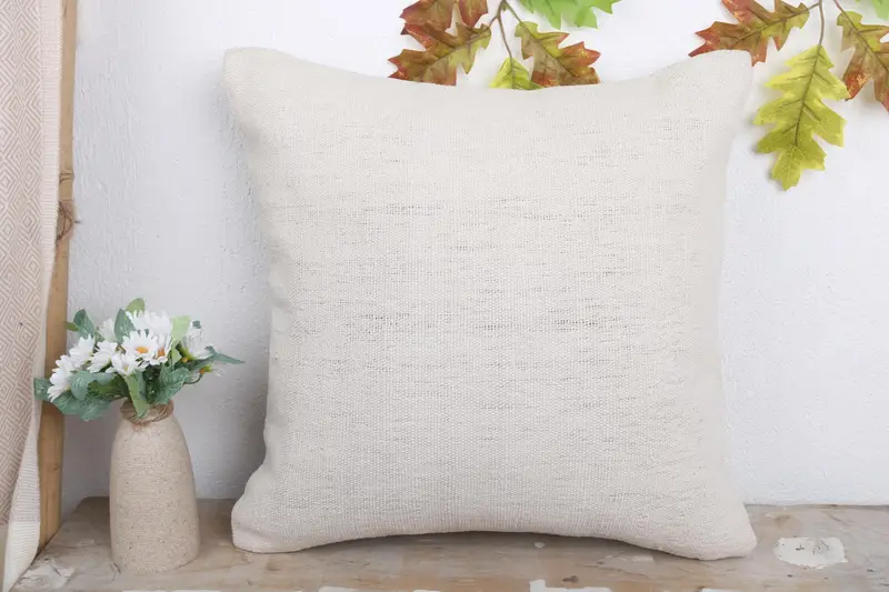 Knitted Cushion Cover, Boho Pillow, Pillow for Couch, Vintage Kilim Throw Pillow, Neutral Throw Pillow Cover, Pillow Sham, 18x18 Beige Cushion Case - 2