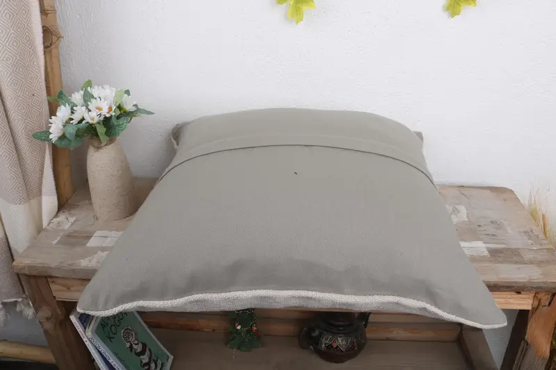 Knitted Cushion Cover, Boho Pillow, Pillow for Couch, Vintage Kilim Throw Pillow, Neutral Throw Pillow Cover, Pillow Sham, 18x18 Beige Cushion Case - 7