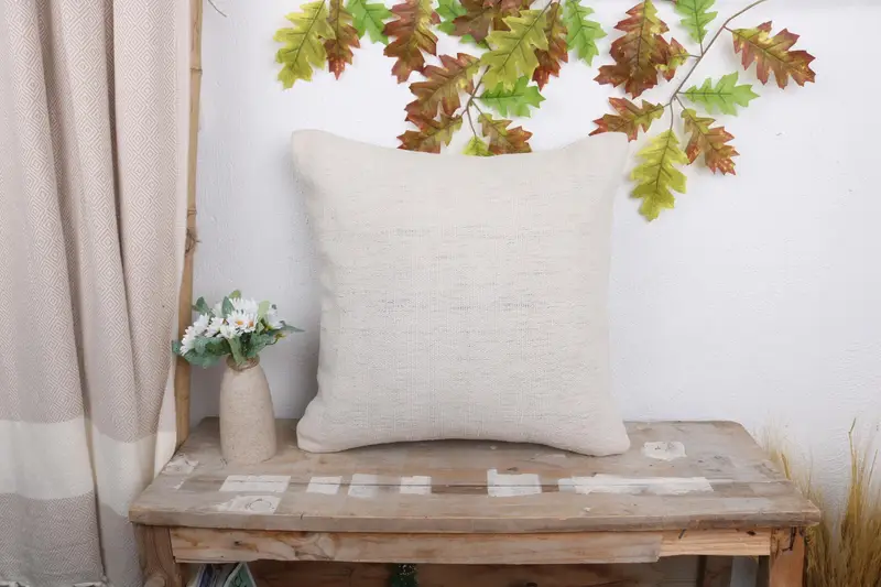 Knitted Cushion Cover, Boho Pillow, Pillow for Couch, Vintage Kilim Throw Pillow, Neutral Throw Pillow Cover, Pillow Sham, 18x18 Beige Cushion Case - 1