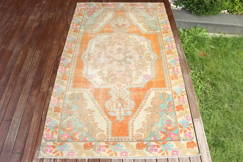 Alfombra con estampado animal naranja hecha a mano, 0,4x7,3 pies