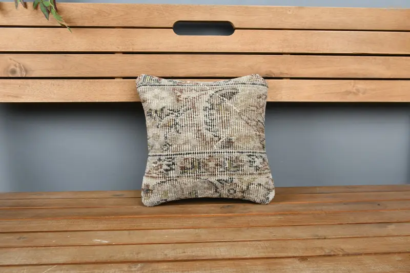 Boho Pillow Sham Cover, 12x12 Beige Cushion Cover, Authentic Cushion Case, Vintage Pillow, Cushion Case, Vintage Kilim Throw Pillow - 6