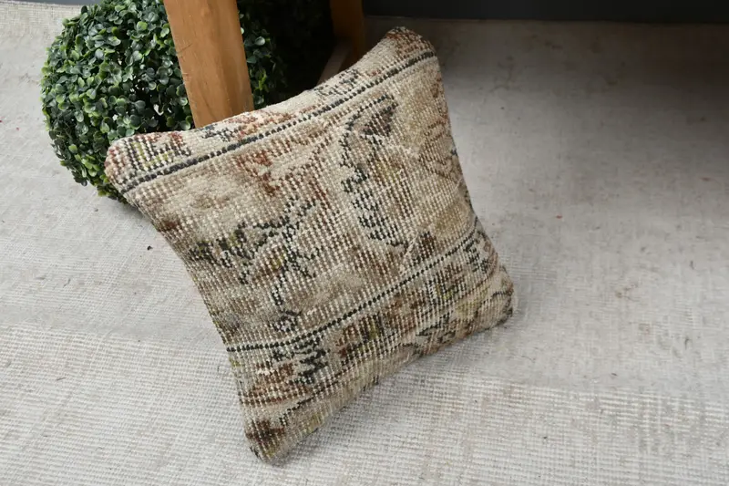 Boho Pillow Sham Cover, 12x12 Beige Cushion Cover, Authentic Cushion Case, Vintage Pillow, Cushion Case, Vintage Kilim Throw Pillow - 7