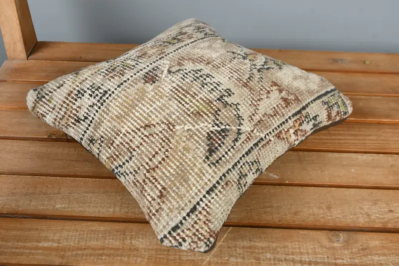 Boho Pillow Sham Cover, 12x12 Beige Cushion Cover, Authentic Cushion Case, Vintage Pillow, Cushion Case, Vintage Kilim Throw Pillow - 2