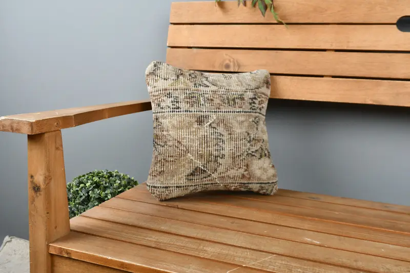 Boho Pillow Sham Cover, 12x12 Beige Cushion Cover, Authentic Cushion Case, Vintage Pillow, Cushion Case, Vintage Kilim Throw Pillow - 1